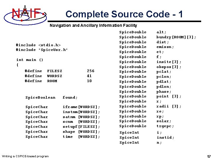 N IF Complete Source Code - 1 Navigation and Ancillary Information Facility #include <stdio.