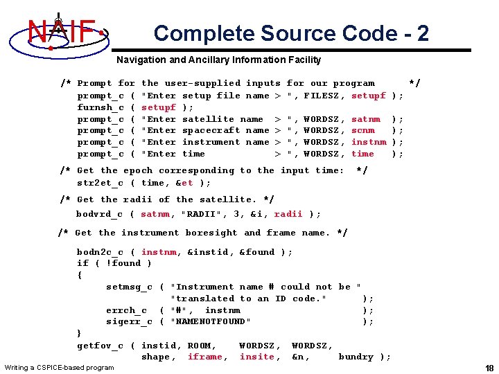 N IF Complete Source Code - 2 Navigation and Ancillary Information Facility /* Prompt