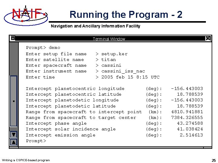 N IF Running the Program - 2 Navigation and Ancillary Information Facility Terminal Window