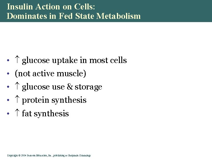 Insulin Action on Cells: Dominates in Fed State Metabolism • glucose uptake in most