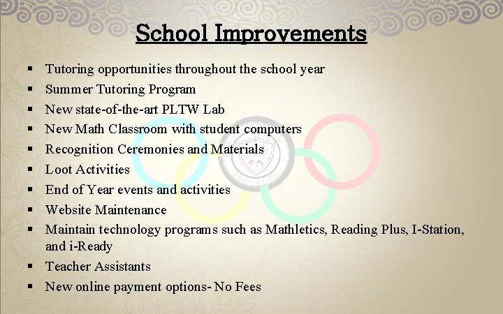 School Improvements § § § § § Tutoring opportunities throughout the school year Summer