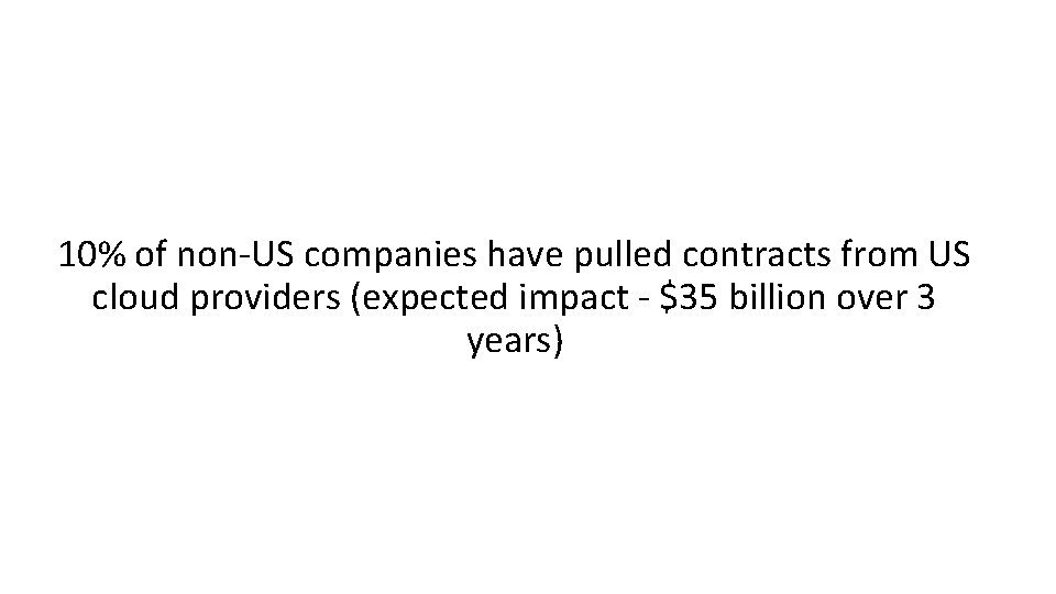 10% of non-US companies have pulled contracts from US cloud providers (expected impact -