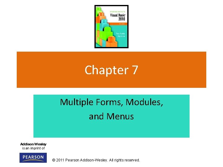 Chapter 7 Multiple Forms, Modules, and Menus Addison Wesley is an imprint of ©