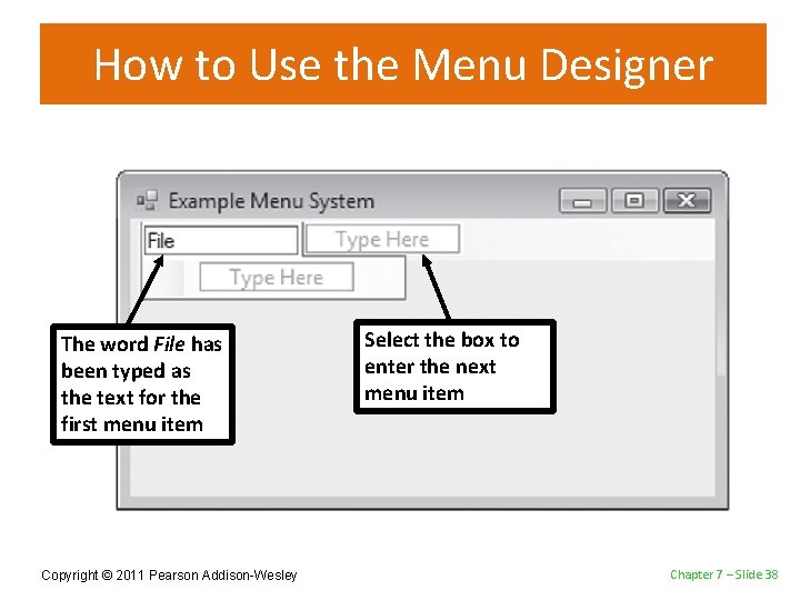 How to Use the Menu Designer The word File has been typed as the