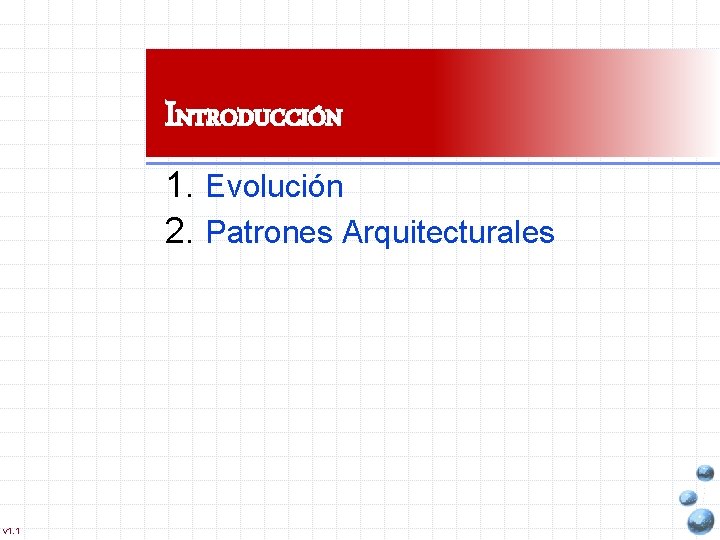 INTRODUCCIÓN 1. Evolución 2. Patrones Arquitecturales v 1. 1 