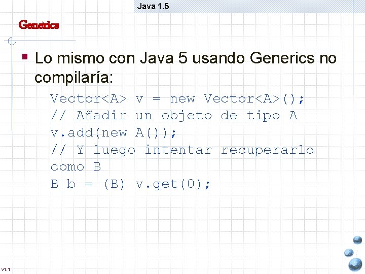 Java 1. 5 Generics § Lo mismo con Java 5 usando Generics no compilaría: