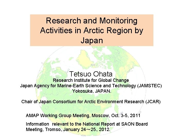 Research and Monitoring Activities in Arctic Region by