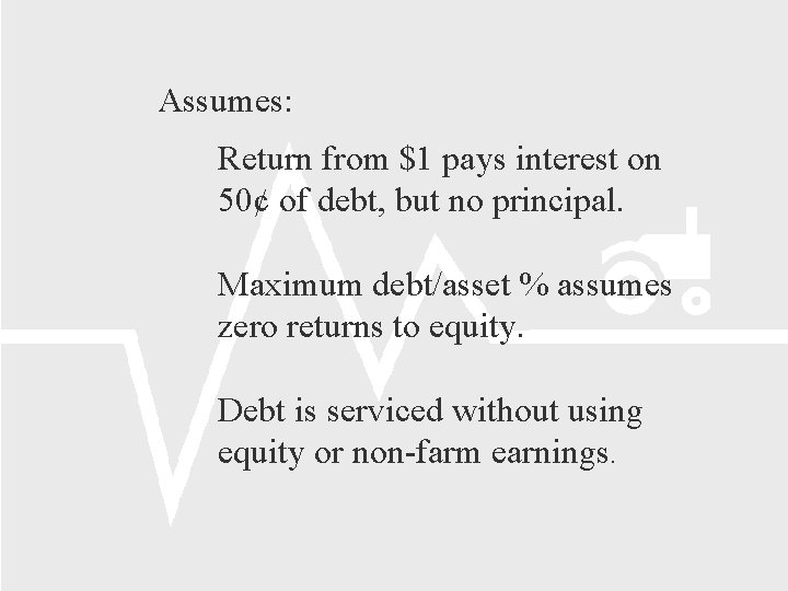 Assumes: Return from $1 pays interest on 50¢ of debt, but no principal. Maximum