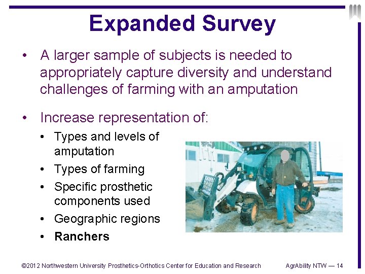 Expanded Survey • A larger sample of subjects is needed to appropriately capture diversity