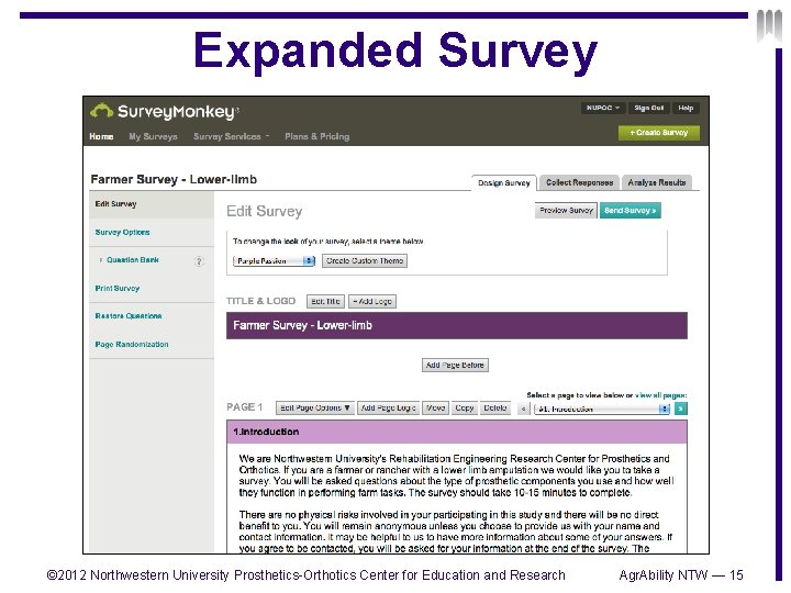 Expanded Survey © 2012 Northwestern University Prosthetics-Orthotics Center for Education and Research Agr. Ability
