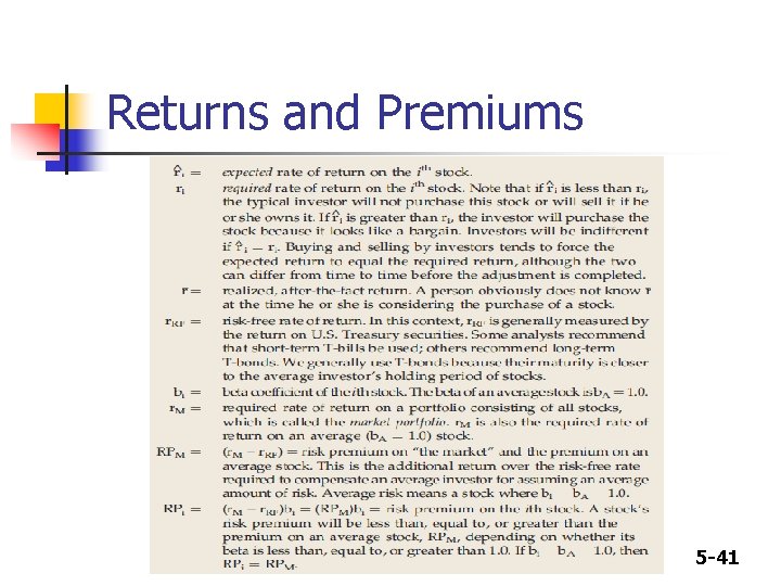 Returns and Premiums 5 -41 