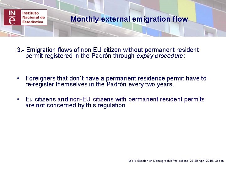 Monthly external emigration flow 3. - Emigration flows of non EU citizen without permanent