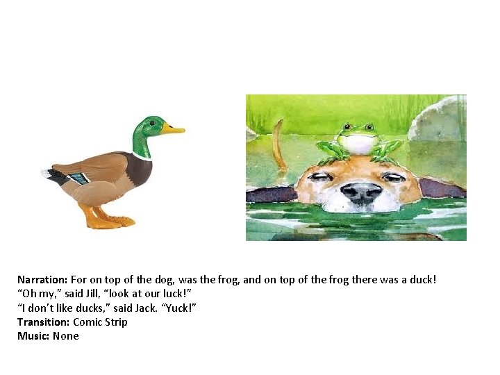 Narration: For on top of the dog, was the frog, and on top of