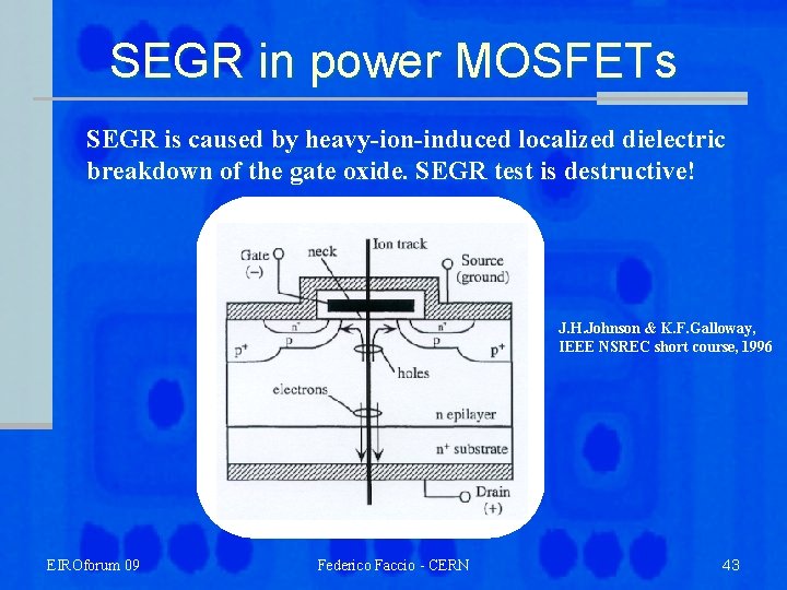 SEGR in power MOSFETs SEGR is caused by heavy-ion-induced localized dielectric breakdown of the