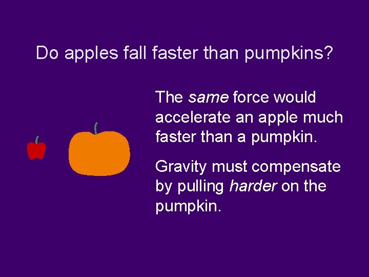 Do apples fall faster than pumpkins? The same force would accelerate an apple much