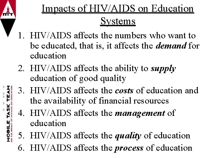 The Impact of HIV and AIDS on Education