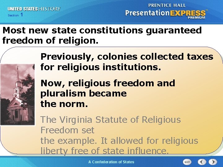 Chapter Section 25 Section 1 1 Most new state constitutions guaranteed freedom of religion.