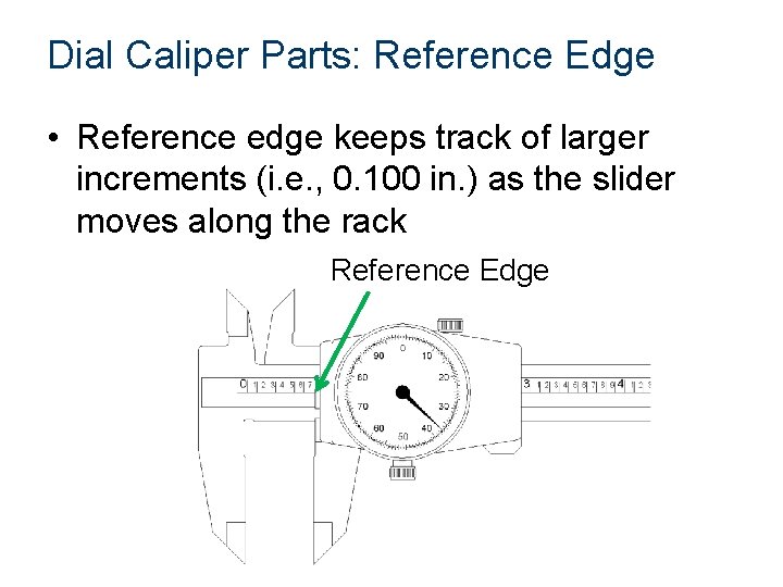 Dial Caliper Parts: Reference Edge • Reference edge keeps track of larger increments (i.