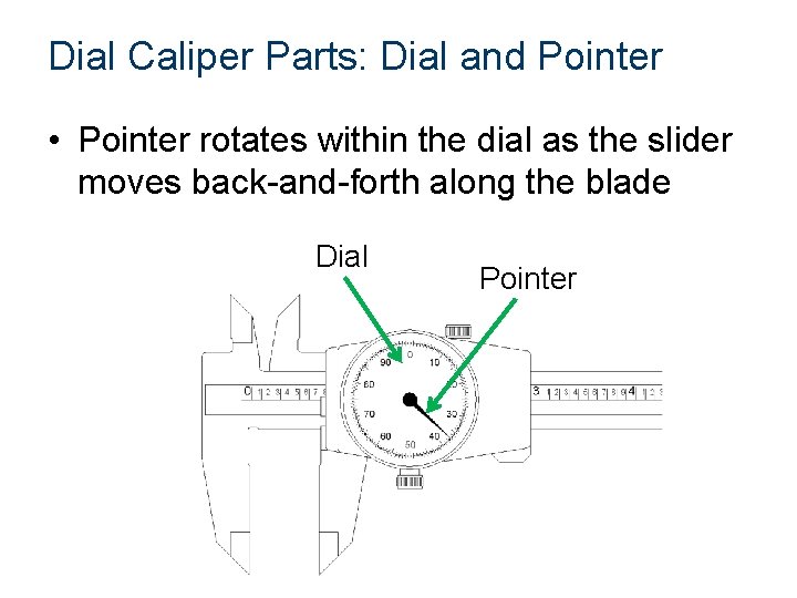 Dial Caliper Parts: Dial and Pointer • Pointer rotates within the dial as the