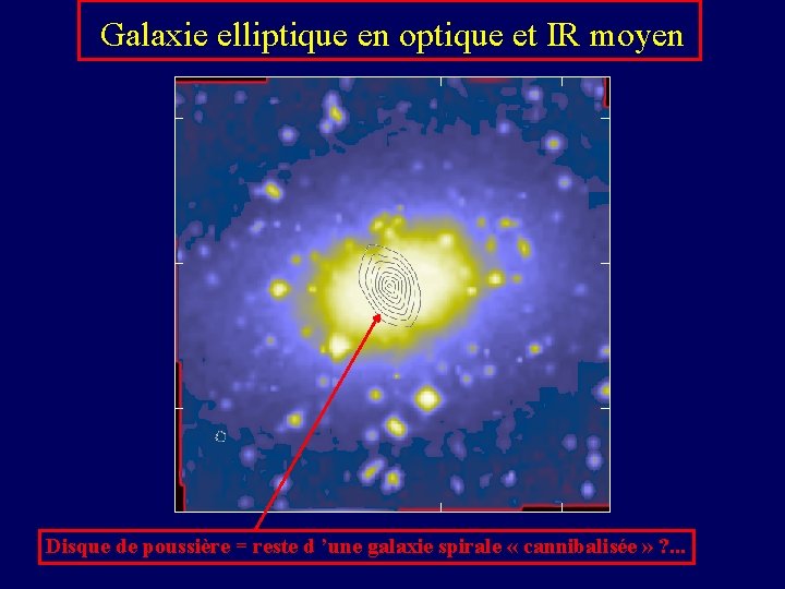 Galaxie elliptique en optique et IR moyen Disque de poussière = reste d ’une