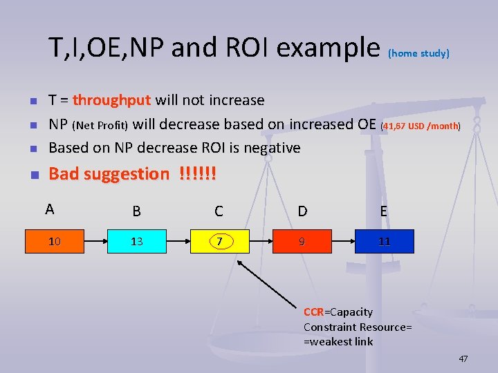 T, I, OE, NP and ROI example (home study) n T = throughput will T, I, OE, NP and ROI example (home study) n T = throughput will