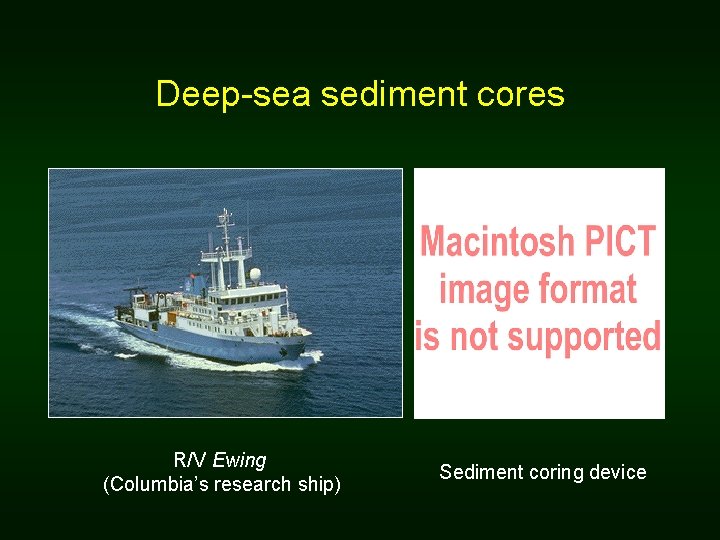 Deep-sea sediment cores R/V Ewing (Columbia’s research ship) Sediment coring device Deep-sea sediment cores R/V Ewing (Columbia’s research ship) Sediment coring device