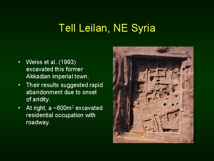 Tell Leilan, NE Syria • Weiss et al. (1993) excavated this former Akkadian imperial Tell Leilan, NE Syria • Weiss et al. (1993) excavated this former Akkadian imperial