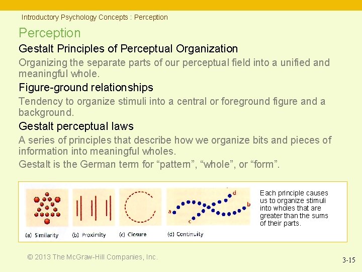 Introductory Psychology Concepts : Perception Gestalt Principles of Perceptual Organization Organizing the separate parts