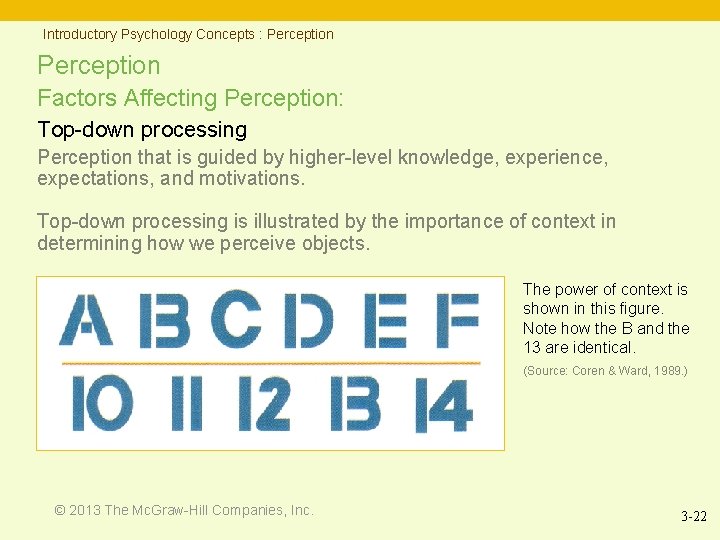 Introductory Psychology Concepts : Perception Factors Affecting Perception: Top-down processing Perception that is guided