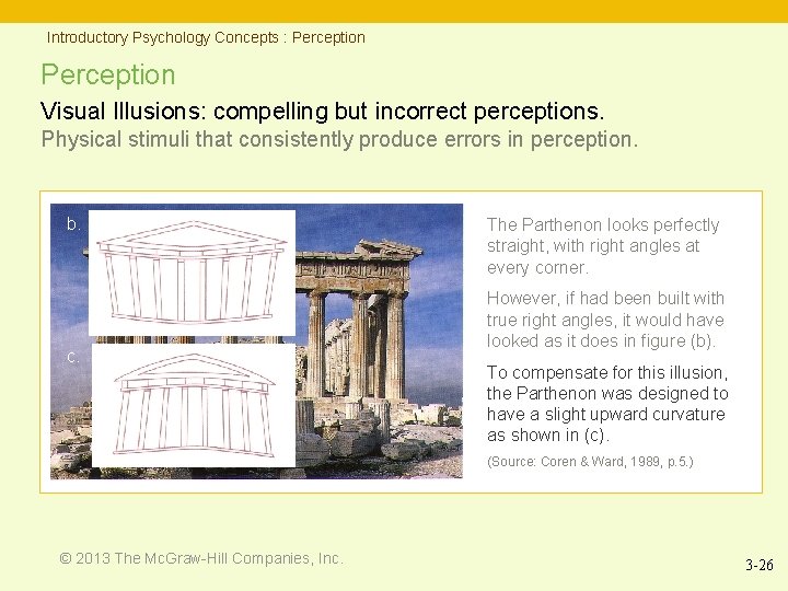 Introductory Psychology Concepts : Perception Visual Illusions: compelling but incorrect perceptions. Physical stimuli that