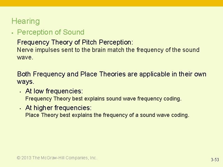 Hearing § Perception of Sound Frequency Theory of Pitch Perception: Nerve impulses sent to