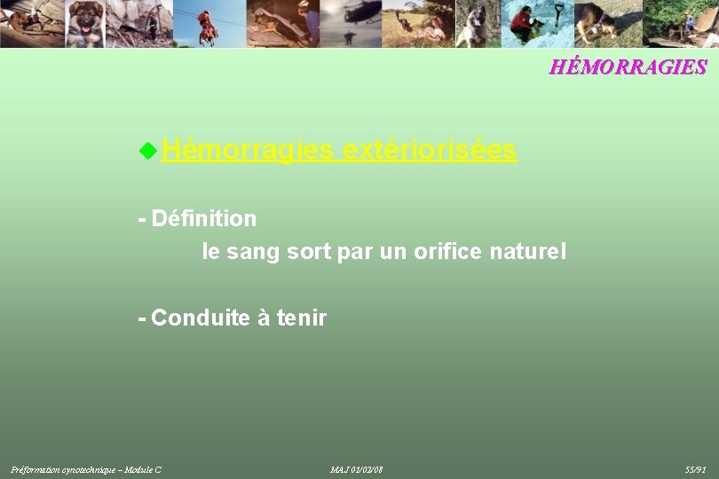 HÉMORRAGIES u Hémorragies extériorisées - Définition le sang sort par un orifice naturel -