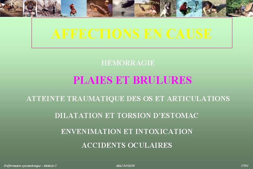 AFFECTIONS EN CAUSE HÉMORRAGIE PLAIES ET BRULURES ATTEINTE TRAUMATIQUE DES OS ET ARTICULATIONS DILATATION