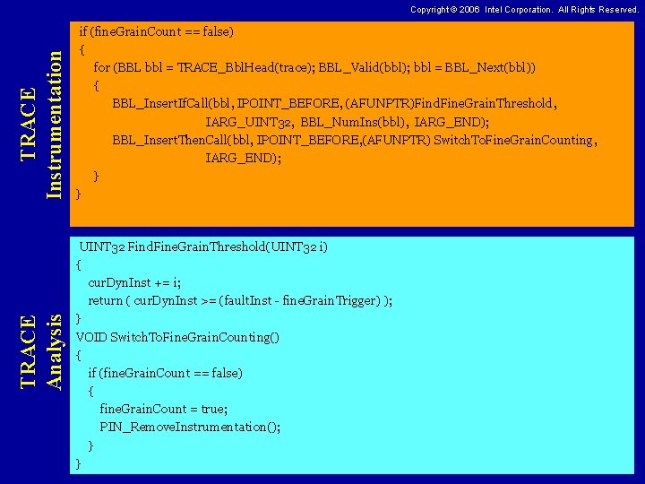 TRACE Analysis TRACE Instrumentation Copyright © 2006 Intel Corporation. All Rights Reserved. if (fine.