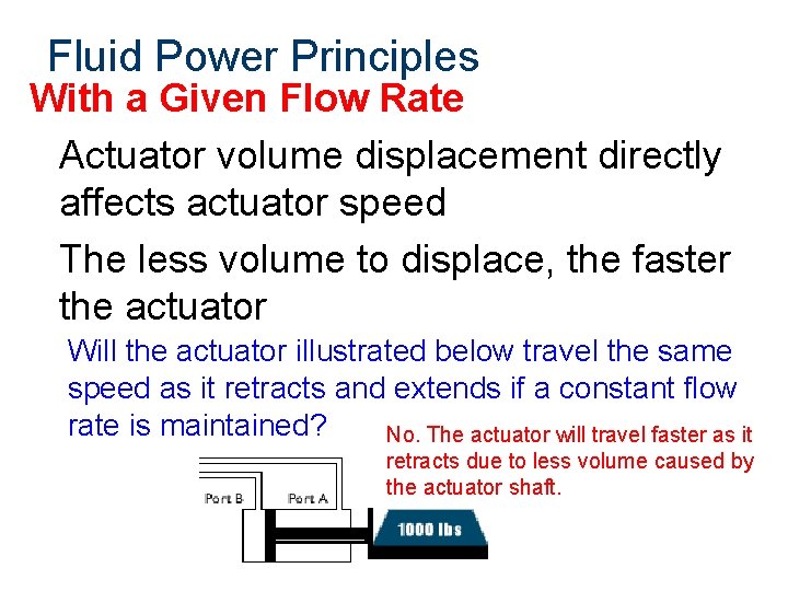 Fluid Power Principles With a Given Flow Rate Actuator volume displacement directly affects actuator