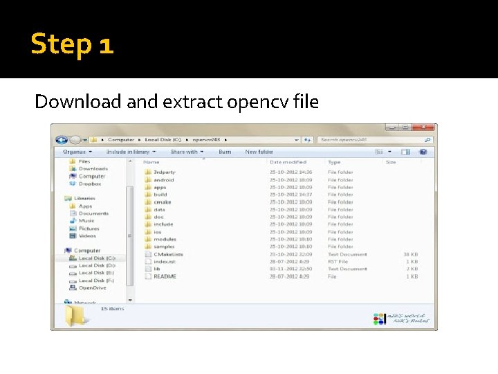 Step 1 Download and extract opencv file 