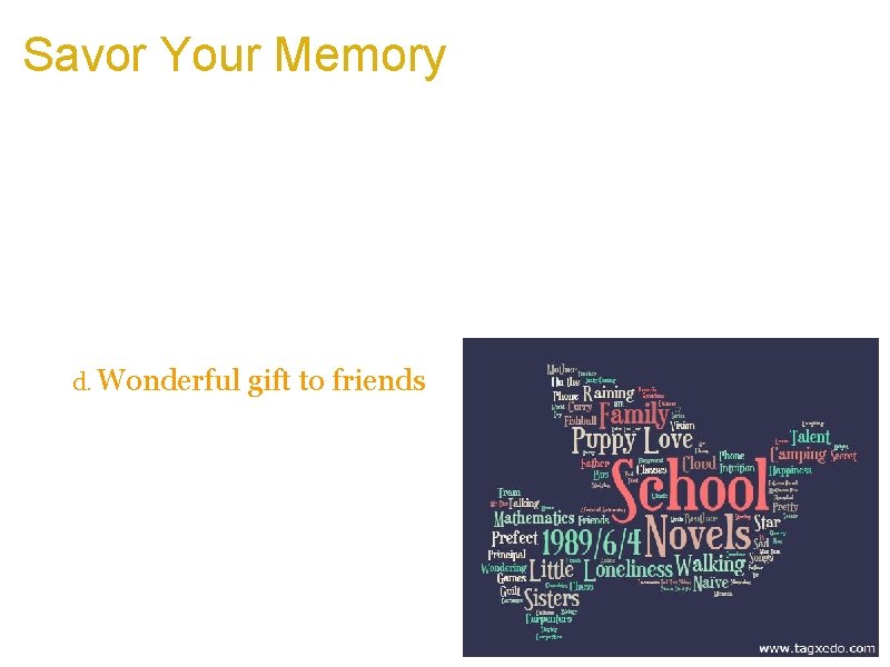 Savor Your Memory a. Make a Tagxedo out of your memory of the good