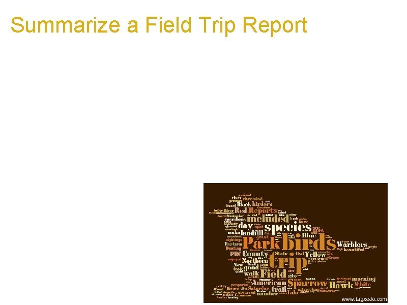 Summarize a Field Trip Report a. Make a Tagxedo out of your field trip