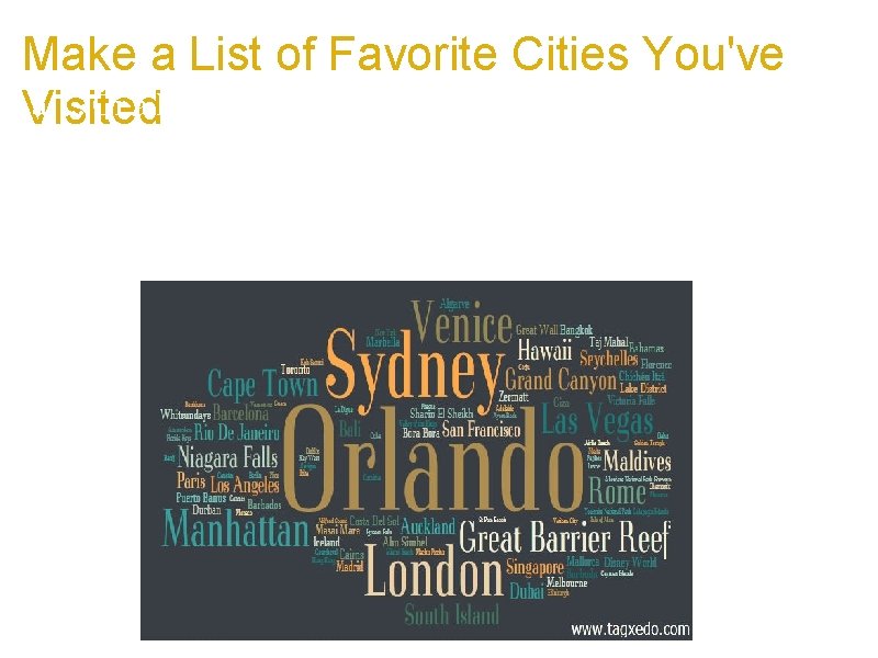 Make a List of Favorite Cities You've a. . Or a list of your