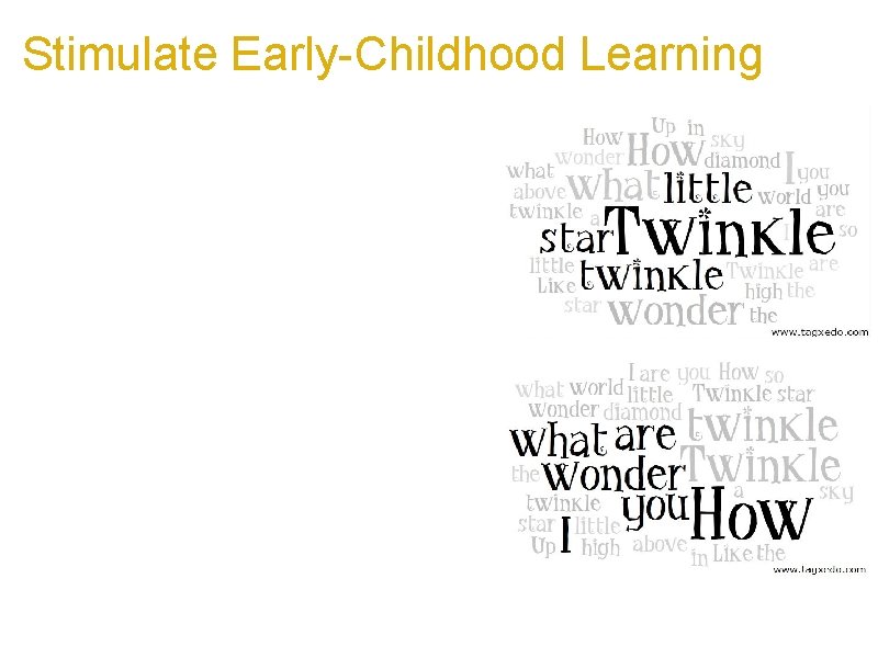 Stimulate Early-Childhood Learning a. Turn a familiar song into a Tagxedo b. Ask child