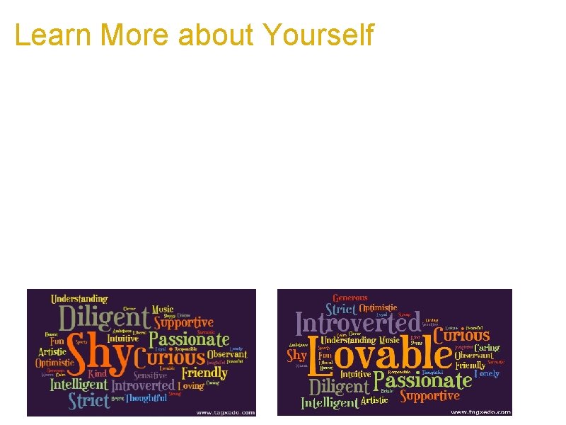 Learn More about Yourself a. Each student writes 5 adjectives about each of his/her