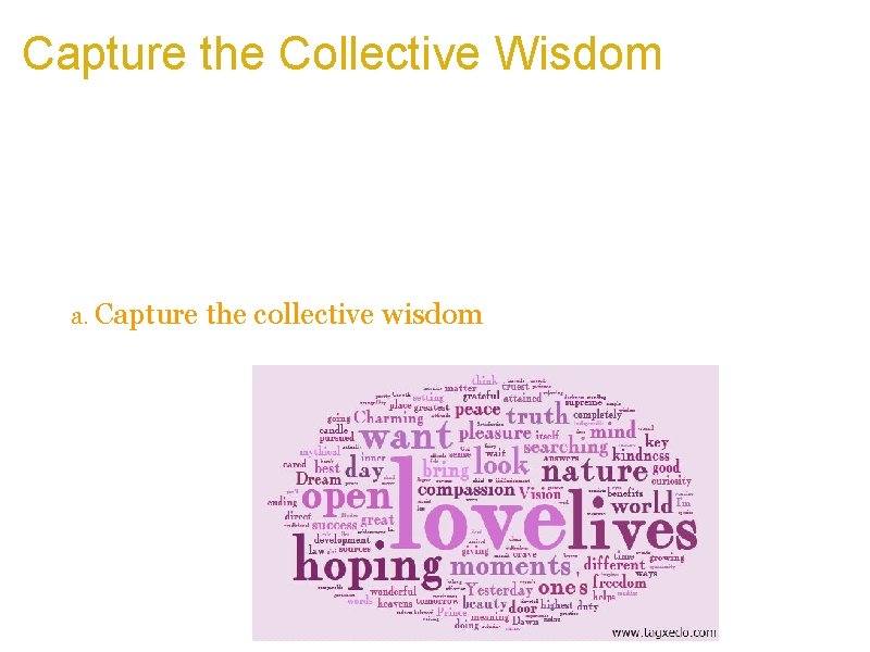 Capture the Collective Wisdom a. Ask a question and solicit short replies from people