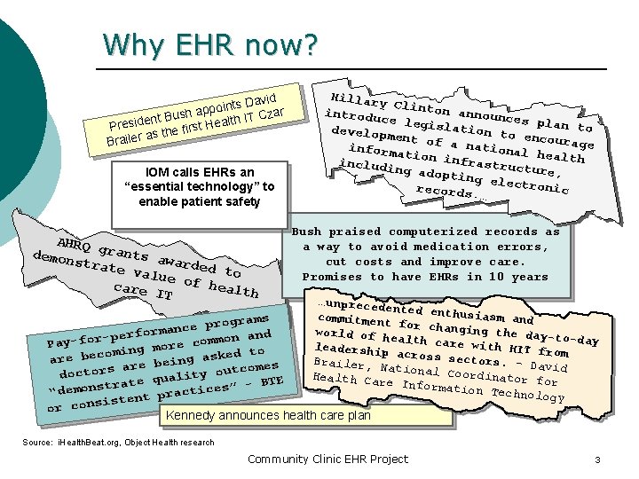 Why EHR now? vid ints Da o p p a Czar Bush T I