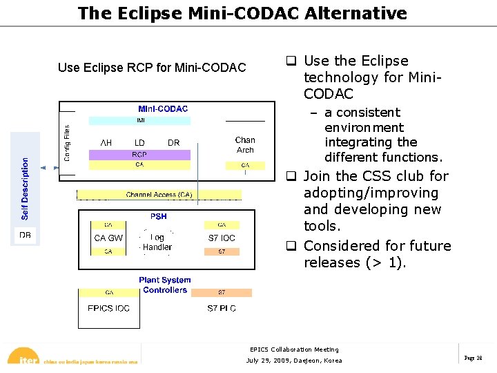 The Eclipse Mini-CODAC Alternative Use Eclipse RCP for Mini-CODAC q Use the Eclipse technology