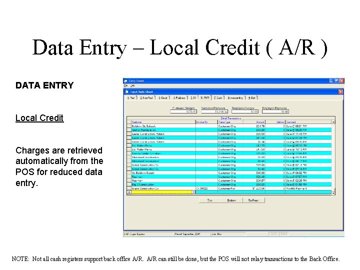 Data Entry – Local Credit ( A/R ) DATA ENTRY Local Credit Charges are