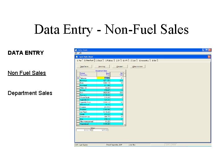 Data Entry - Non-Fuel Sales DATA ENTRY Non Fuel Sales Department Sales 