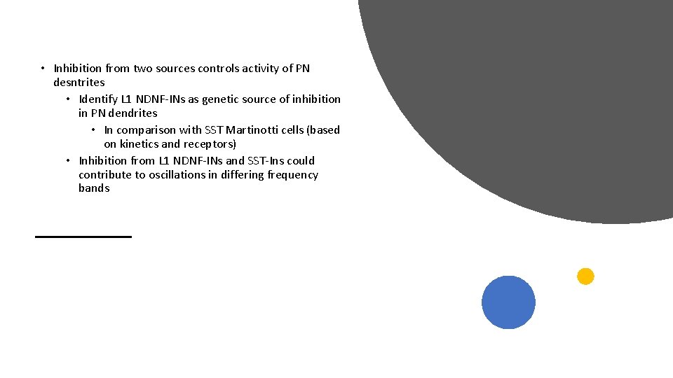 • Inhibition from two sources controls activity of PN desntrites • Identify L • Inhibition from two sources controls activity of PN desntrites • Identify L