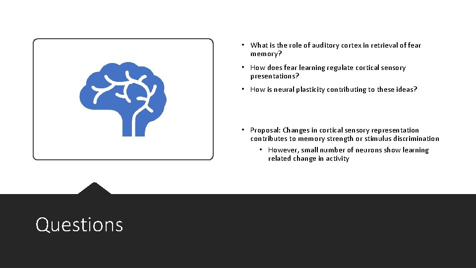 • What is the role of auditory cortex in retrieval of fear memory? • What is the role of auditory cortex in retrieval of fear memory?