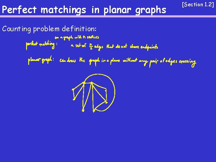 Perfect matchings in planar graphs Counting problem definition: [Section 1. 2] 