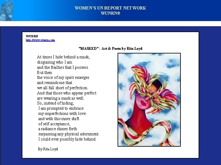 WOMEN’S UN REPORT NETWORK WUNRN® WUNRN http: //www. wunrn. com "MASKED" - Art &